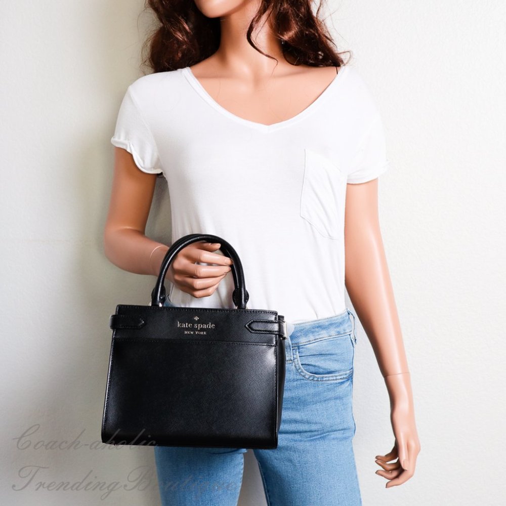 Kate Spade New York Staci Small Satchel Leather Crossbody in Black - Picture 2 of 11